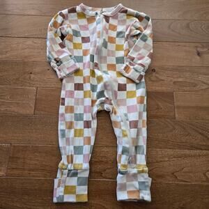 Siix Baby Pajama One Piece Zip Outfit Checkered Pattern 12-18 Organic Cotton